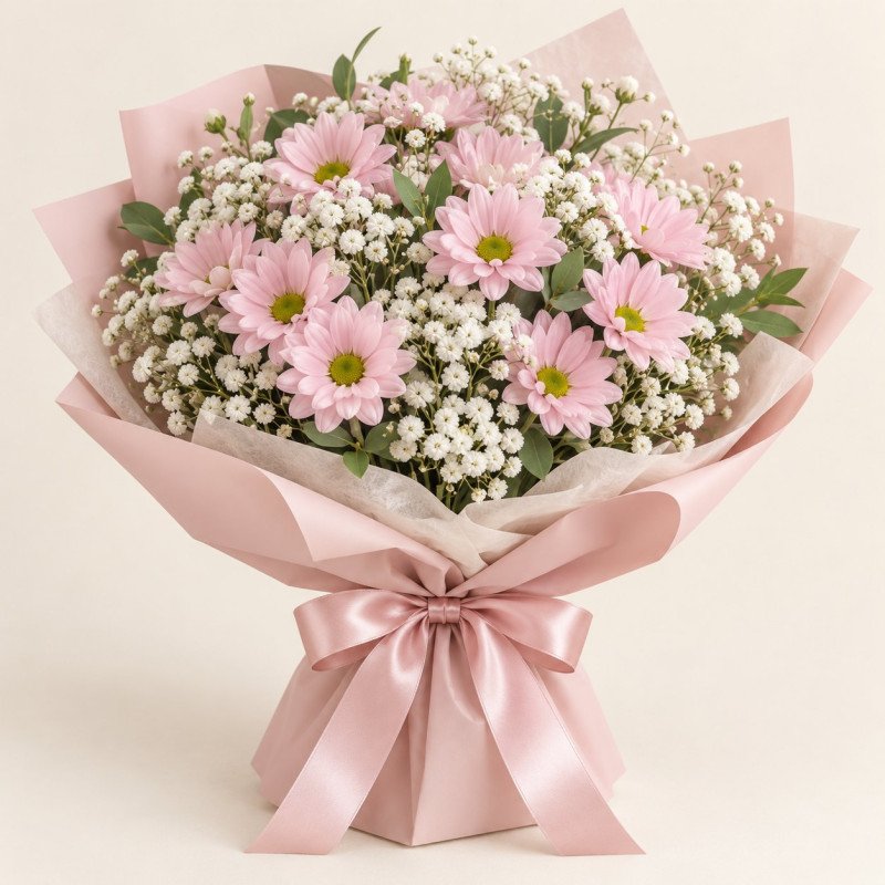 Pudra Bukette Pembe Papatyalar