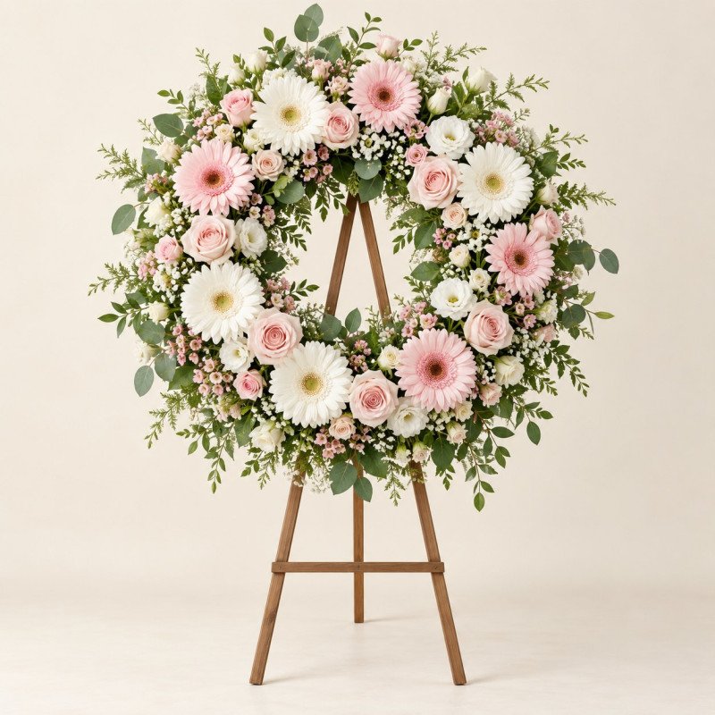 Beyaz ve Pembe Gerbera Çelengi