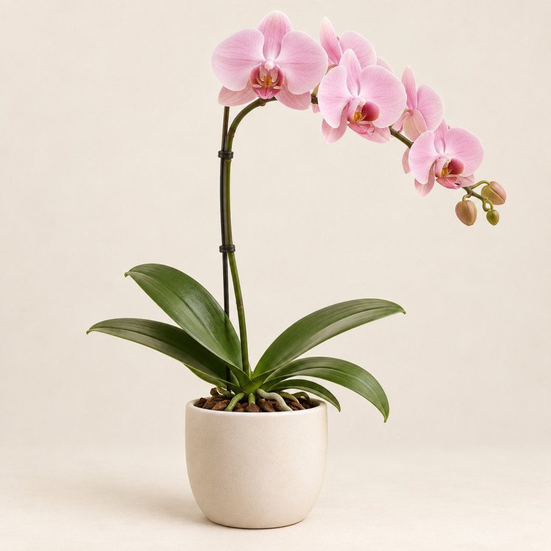 Mat Krem Saksıda Pembe Phalaenopsis Orkide