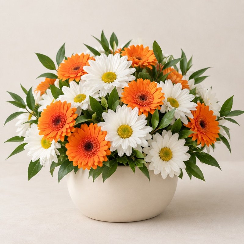 Seramik Saksıda Papatya ve Mini Gerbera